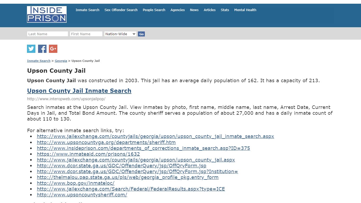 Upson County Jail - Georgia - Inmate Search - Inside Prison